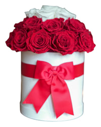 Deluxe Bloom Box  Red & White Preserved Roses