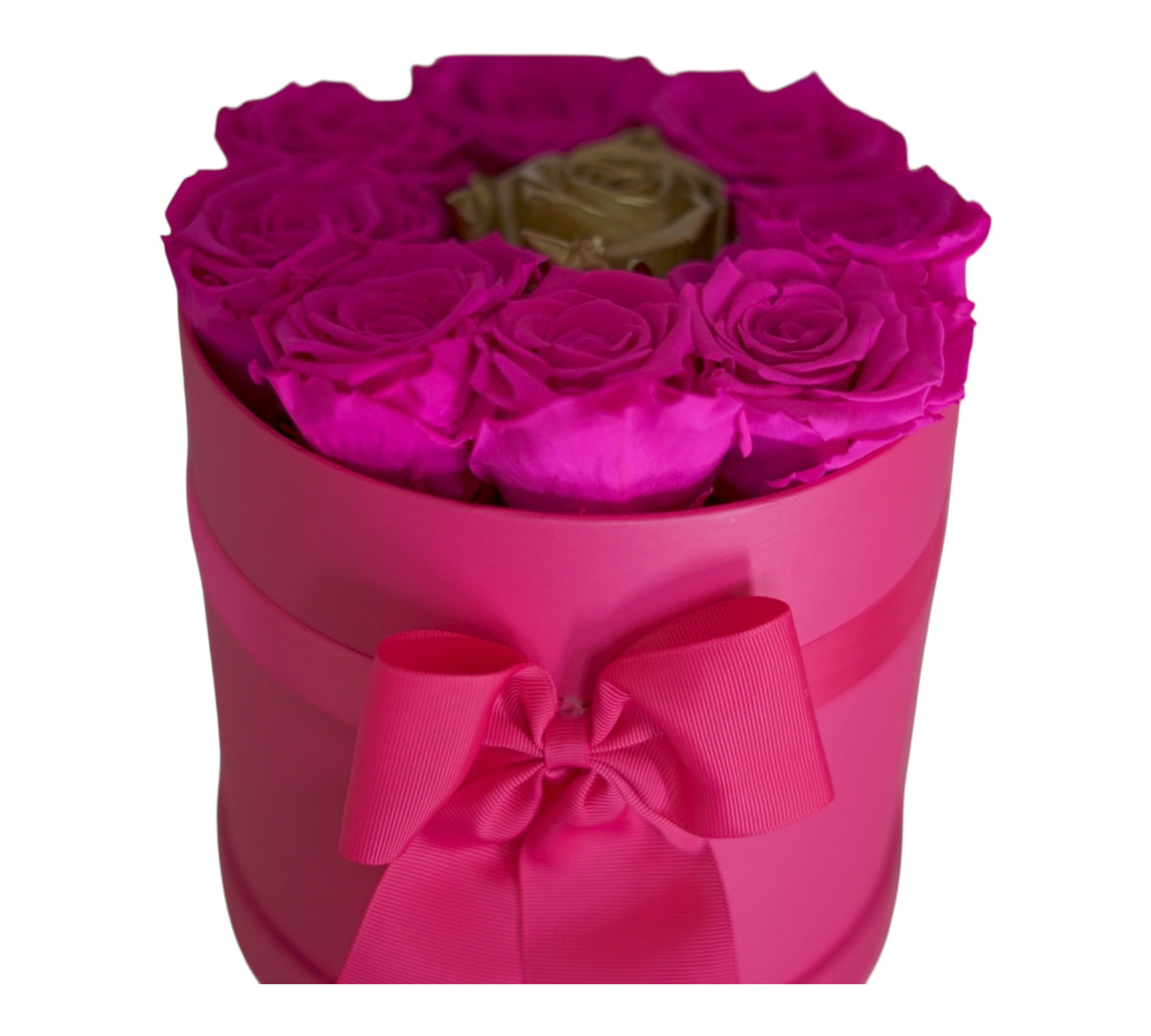 Hot Pink Luxury Bloom Box Featuring 1 Gold Rose