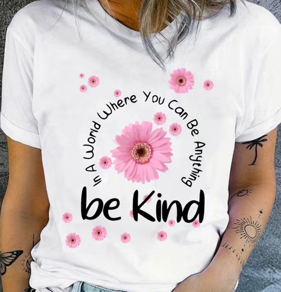 Be Kind White crew neck T-Shirt